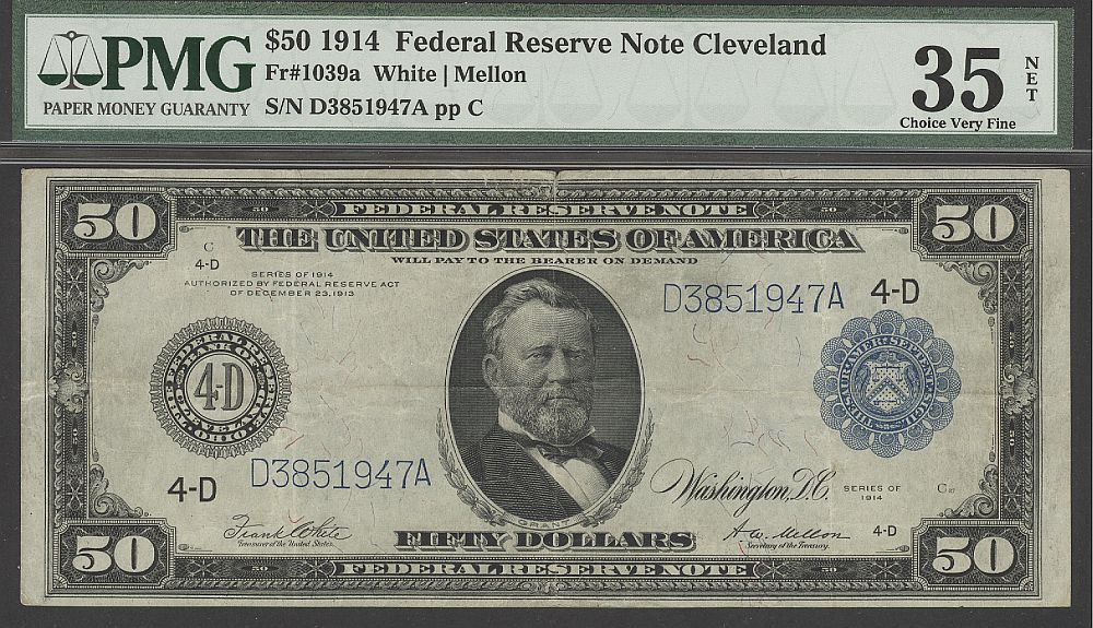 Fr.1039a, 1914 $50 Cleveland Federal Reserve Note, Choice Very Fine, PMG-35n